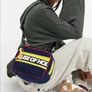 New House of Holland crossbody bag in navy with logo and contrast yellow